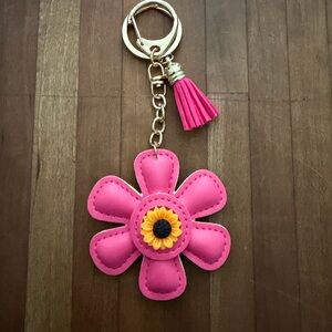 Vibrant Pink Flower Keychain with Tassel